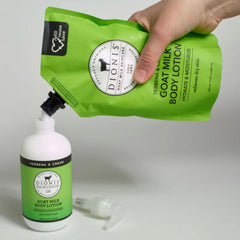 Dionis lotion texture close-up shows creamy non-greasy finish