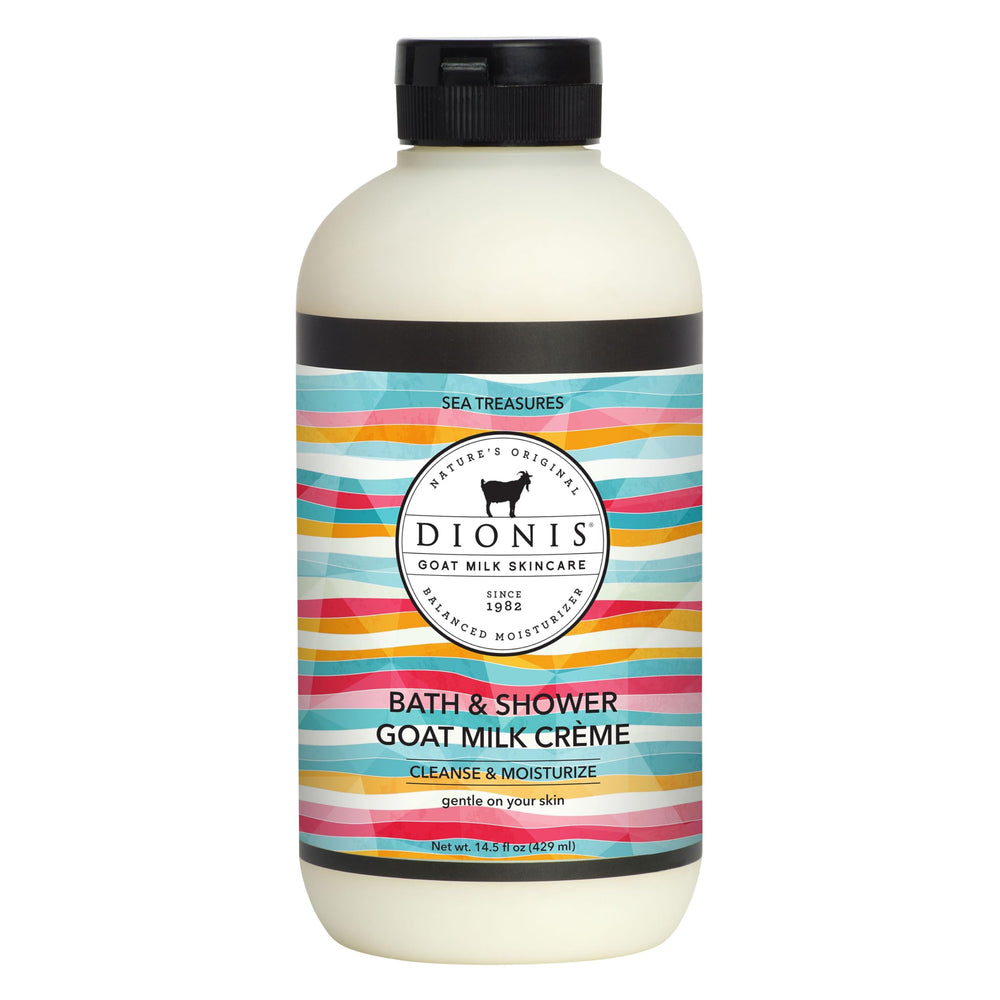 Dionis Sea Treasures bath soap close-up highlighting goat milk hydration for sensitive skin.
