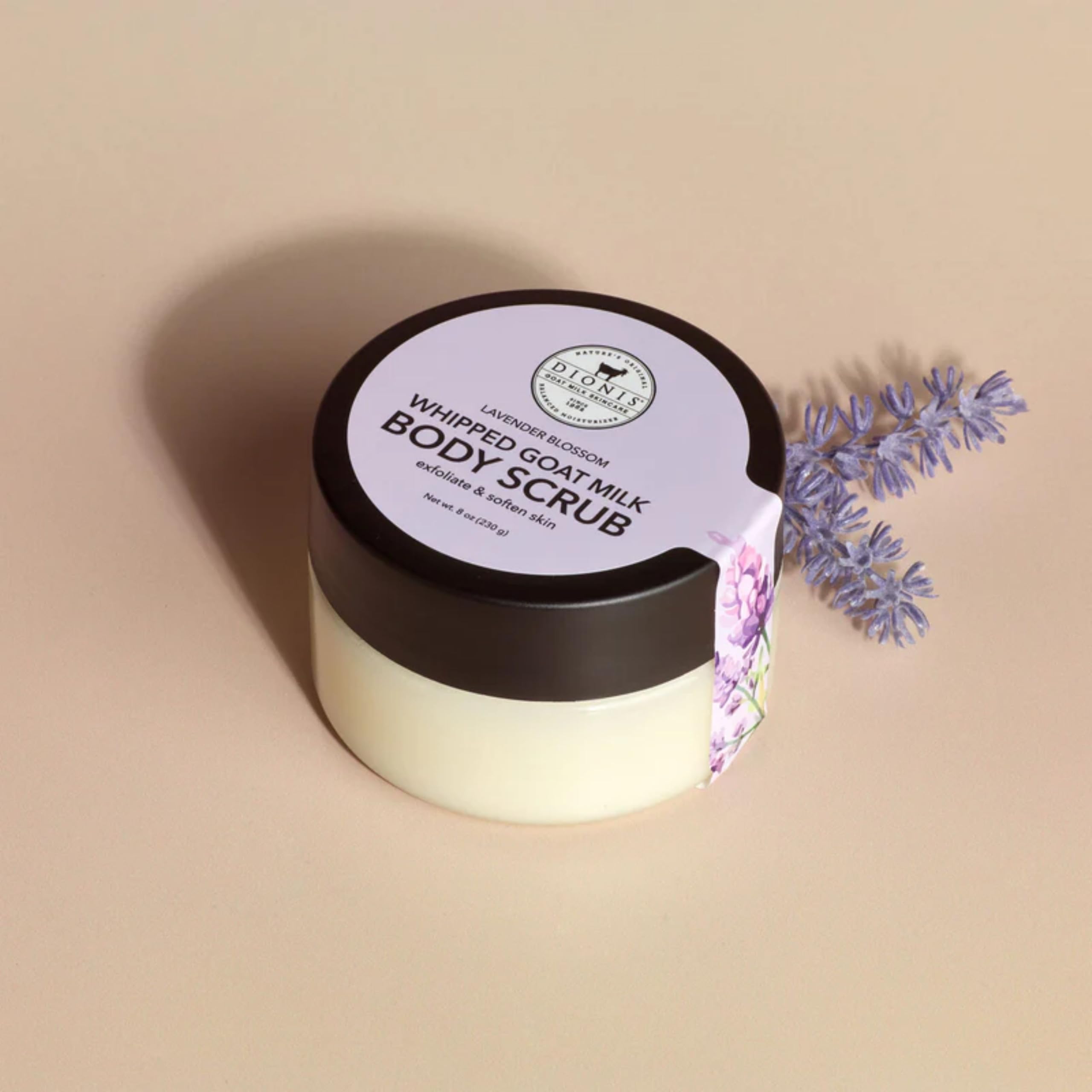 Dionis Goat Milk Whipped Scrub demonstrates soft exfoliation on skin