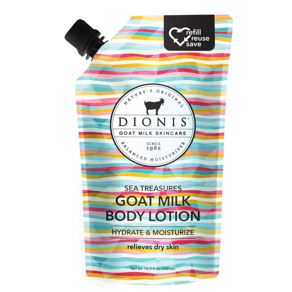 Dionis Sea Treasures refill pouch front view showing portable hydration.
