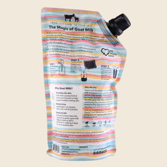 Dionis Sea Treasures refill pouch pouring action for easy bottle transfer.