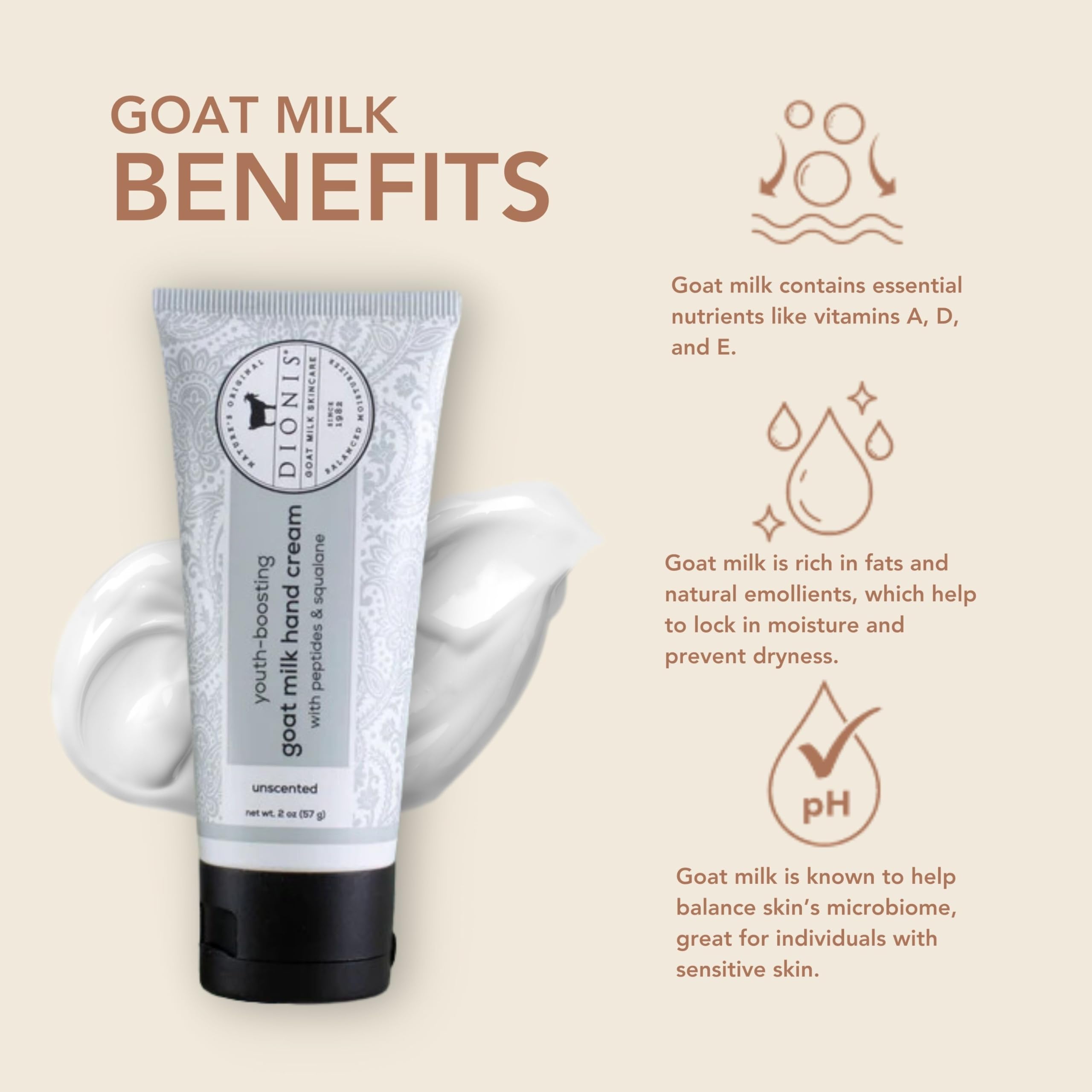 Dionis hand cream close-up texture showing rich hydration without heaviness.