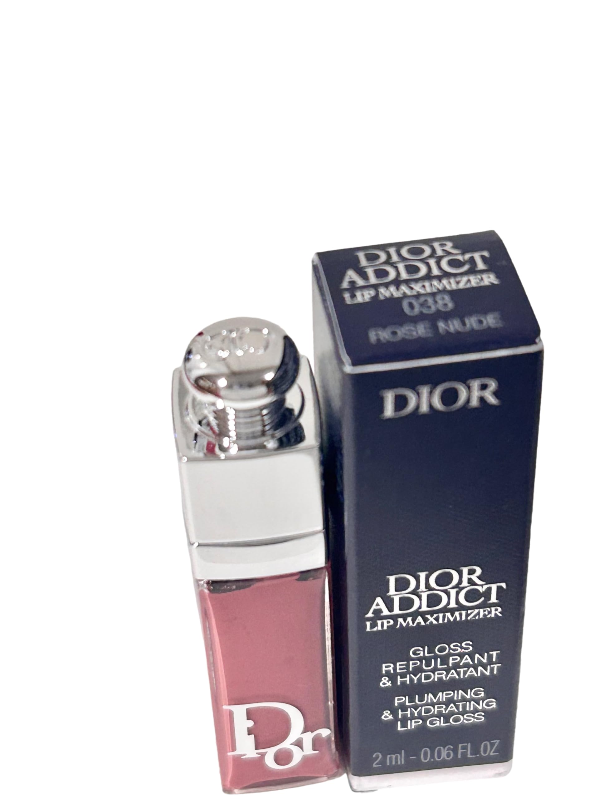 Dior Addict Lip Maximizer Rose Nude mini on lips delivering soft shine