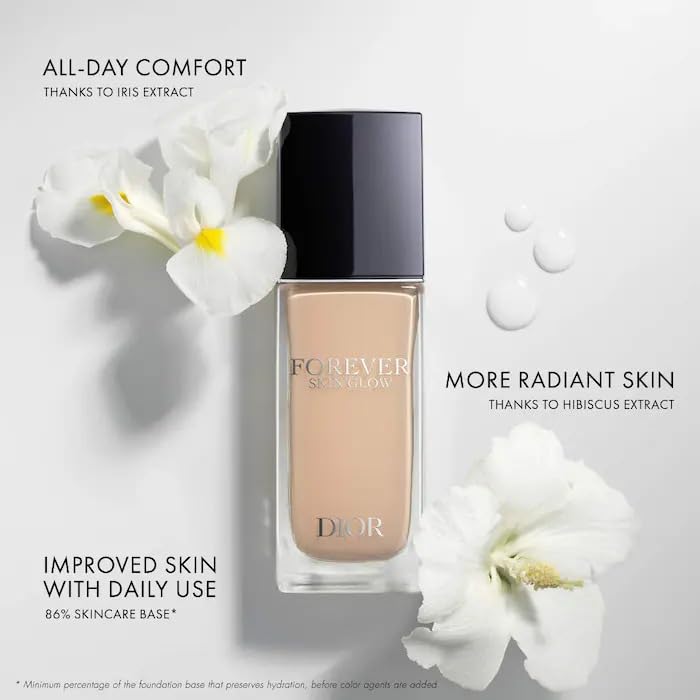 Model face wearing Dior Forever Skin Glow suggests long-lasting comfortable wear