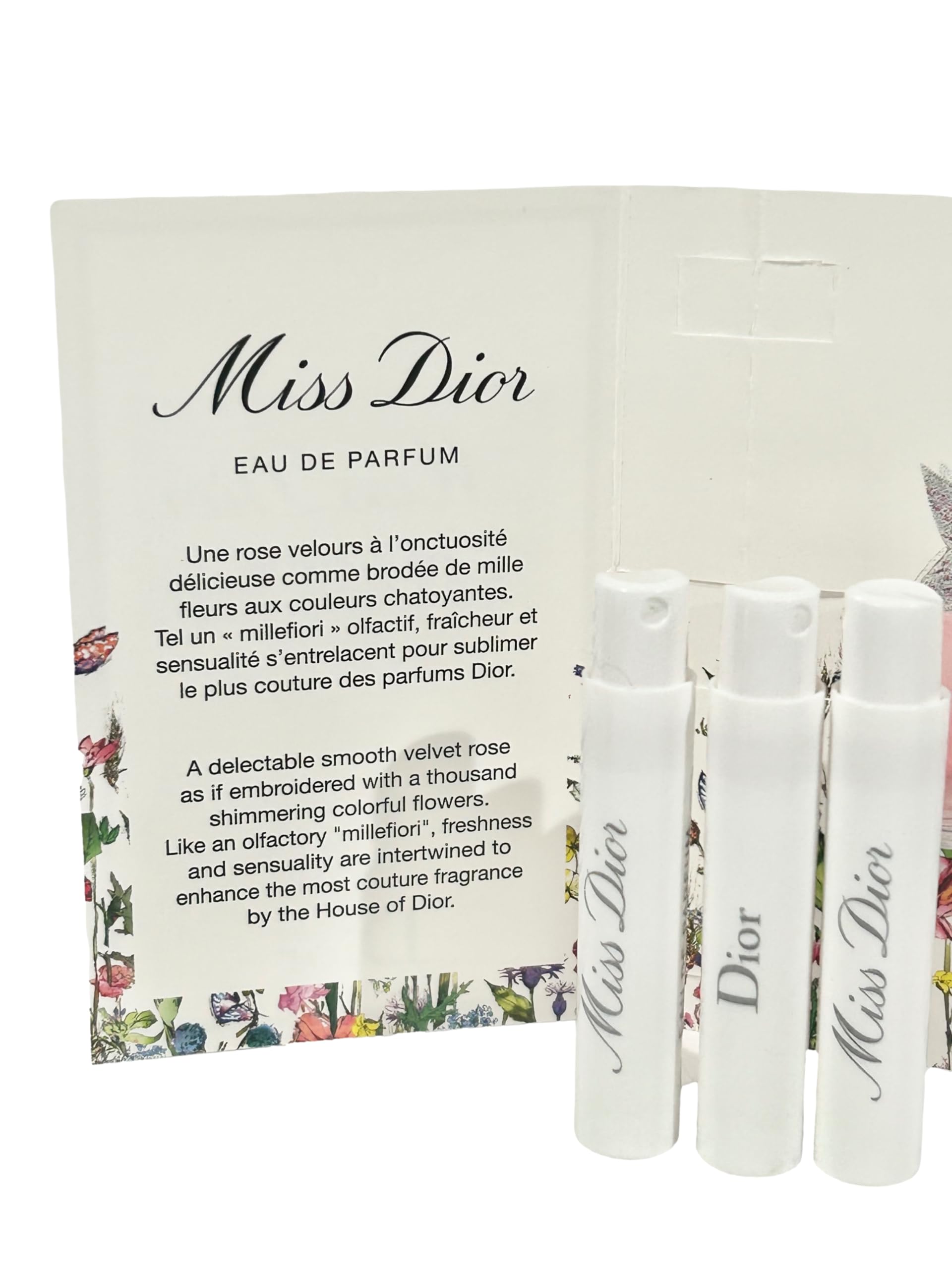 Dior Miss Dior sample box open, showcasing portable fragrance tests