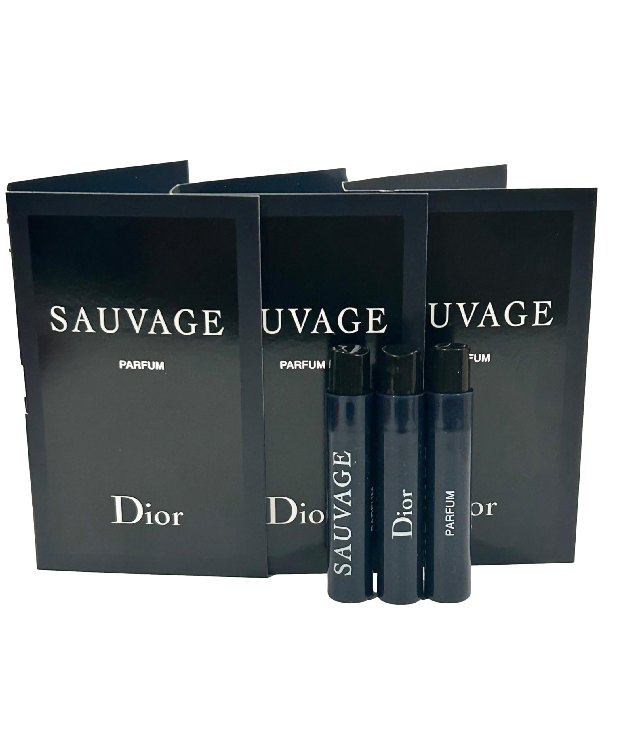 Dior Sauvage sample packaging showing three vials for testing.