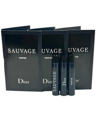 Dior Sauvage sample packaging showing three vials for testing.
