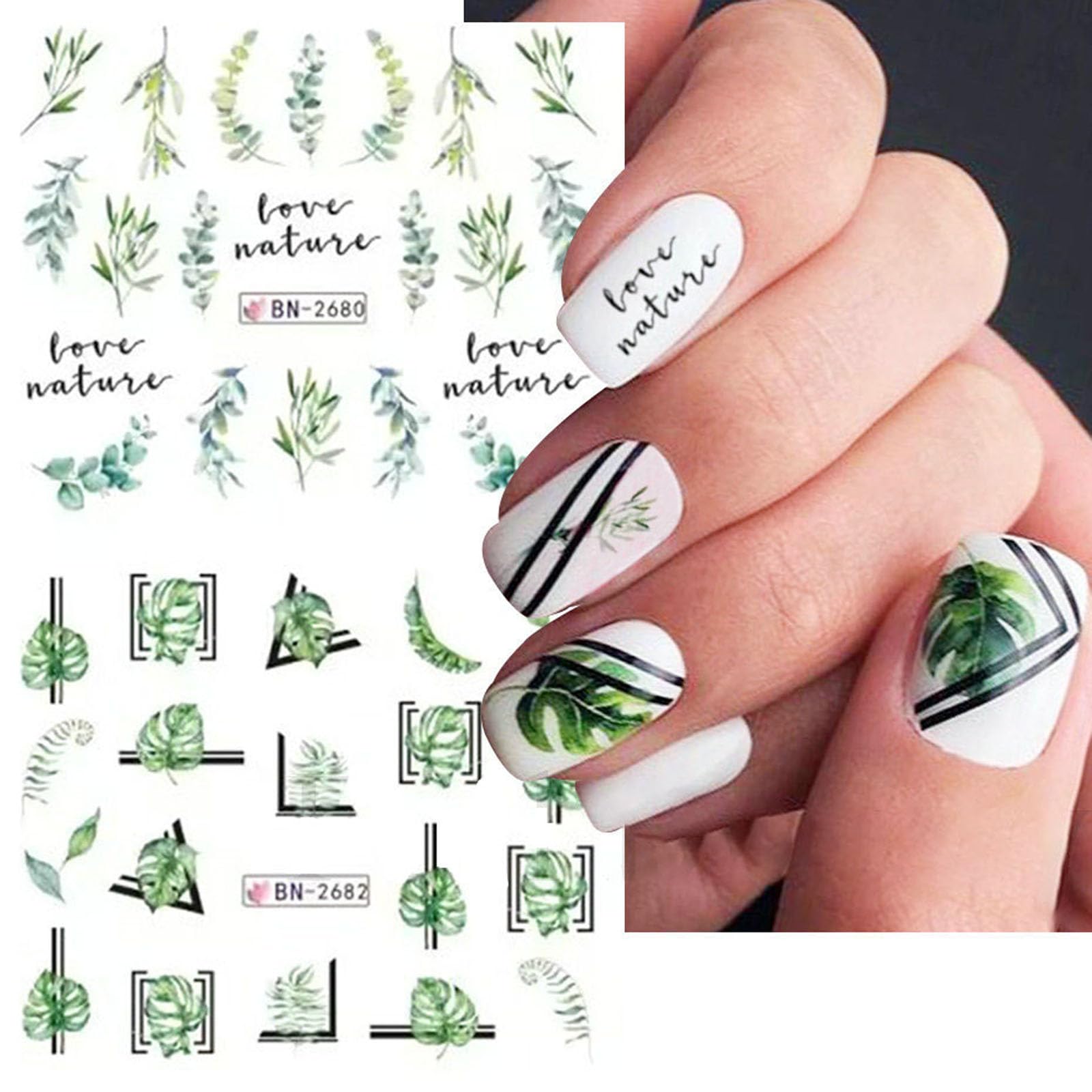 Diowino green leaf design for acrylic nails offers tropical elegance.