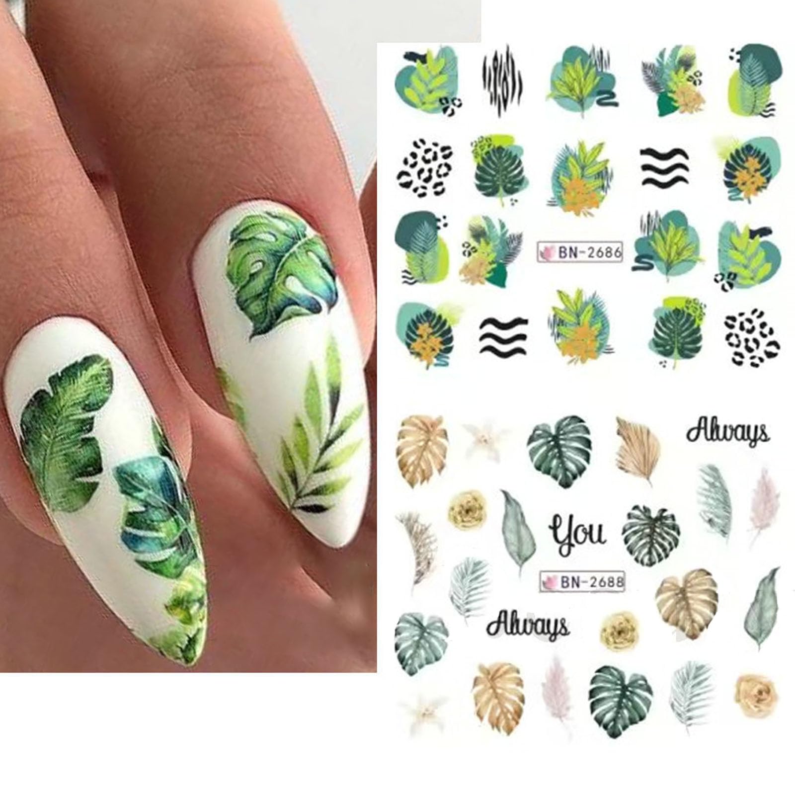 Diowino leaf-pattern nail decals boost style with minimal effort.