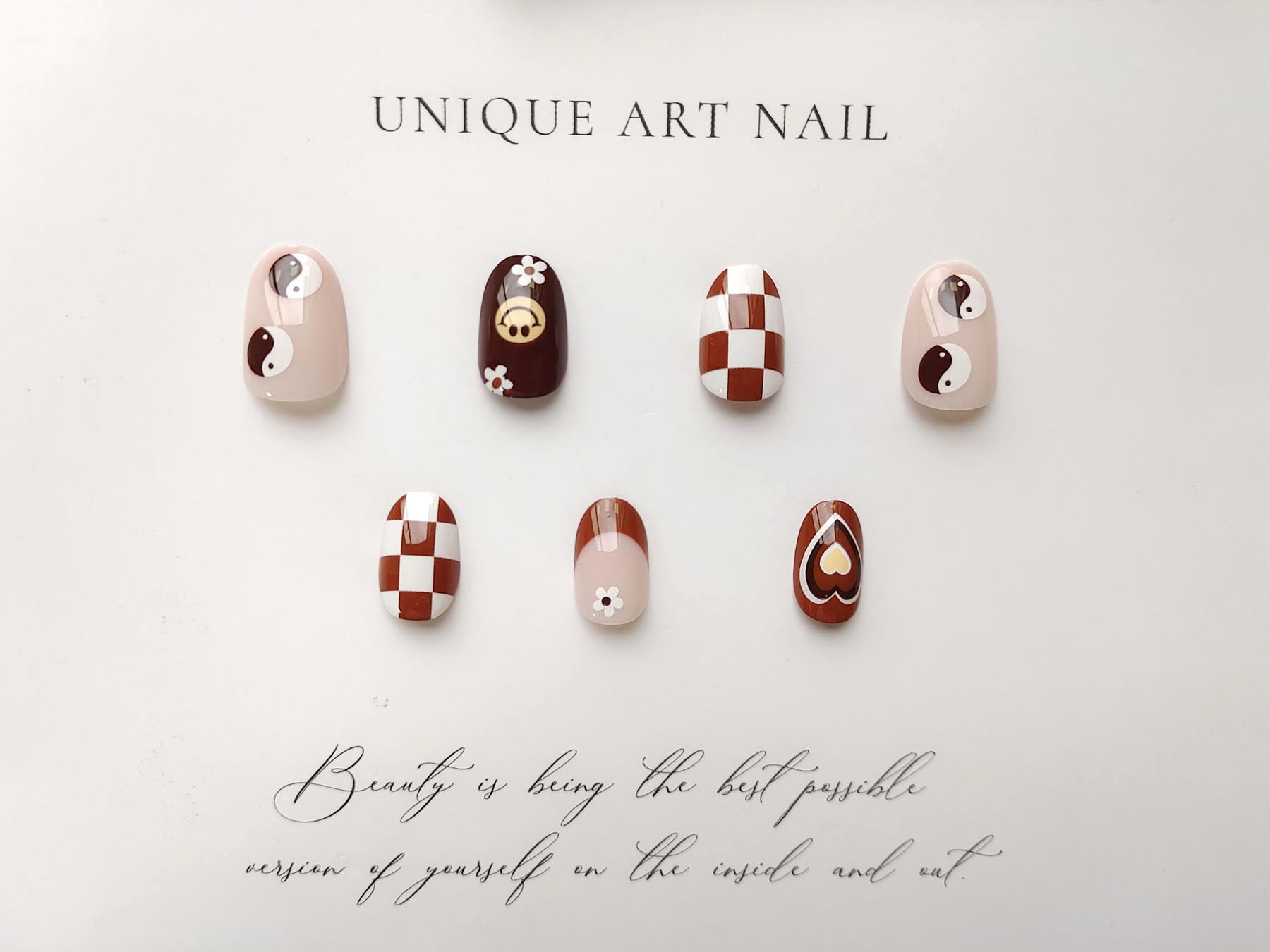 Diowino glossy coffee finish short nails added shine
