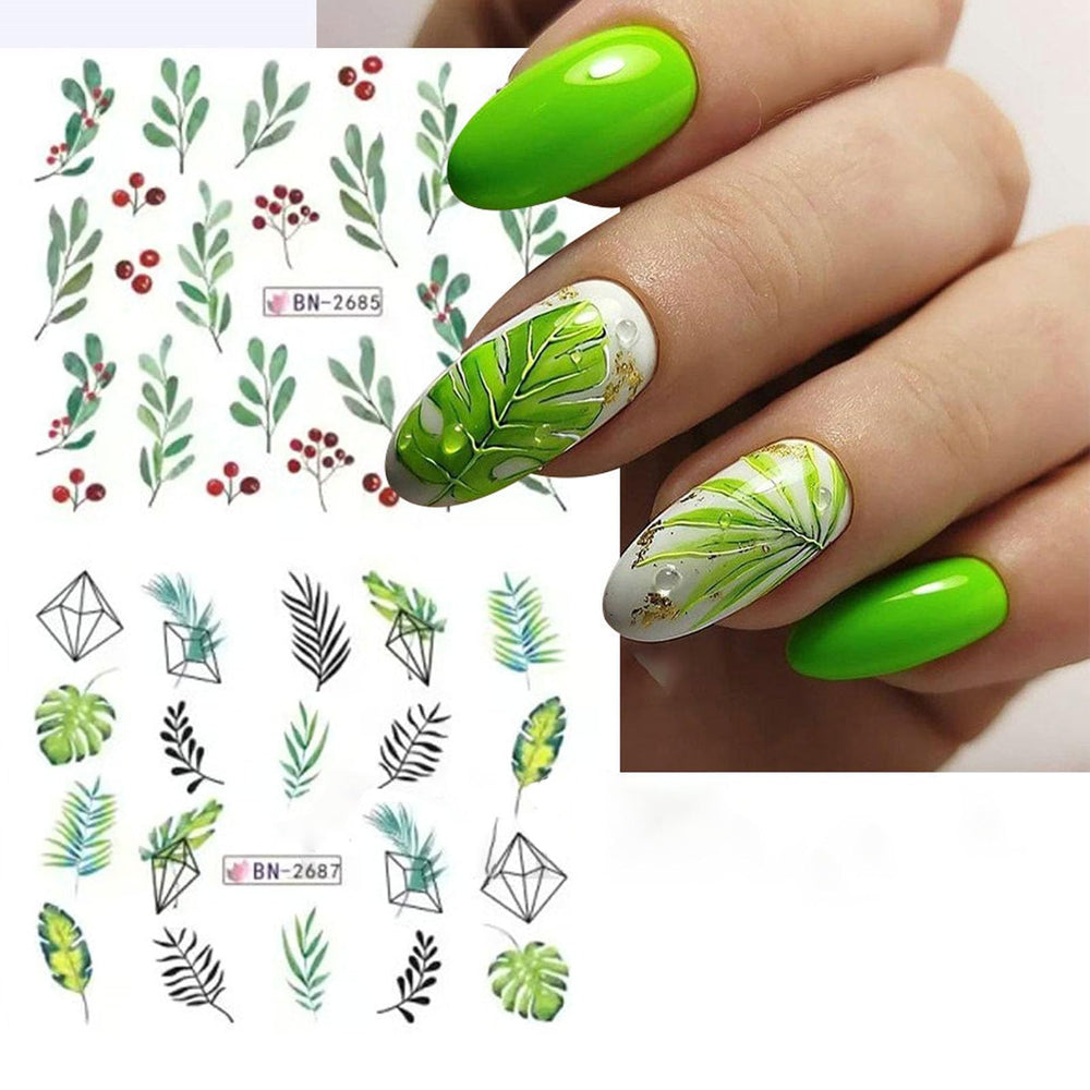 Diowino tropical leaf decals add ready-to-apply charm to DIY nails.