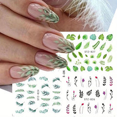 Diowino water transfer stickers showcase vibrant greens on nails for quick upgrades.