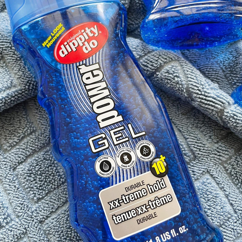 Dippity Do Original Hair Gel bottle close-up for reliable control and glossy finish.