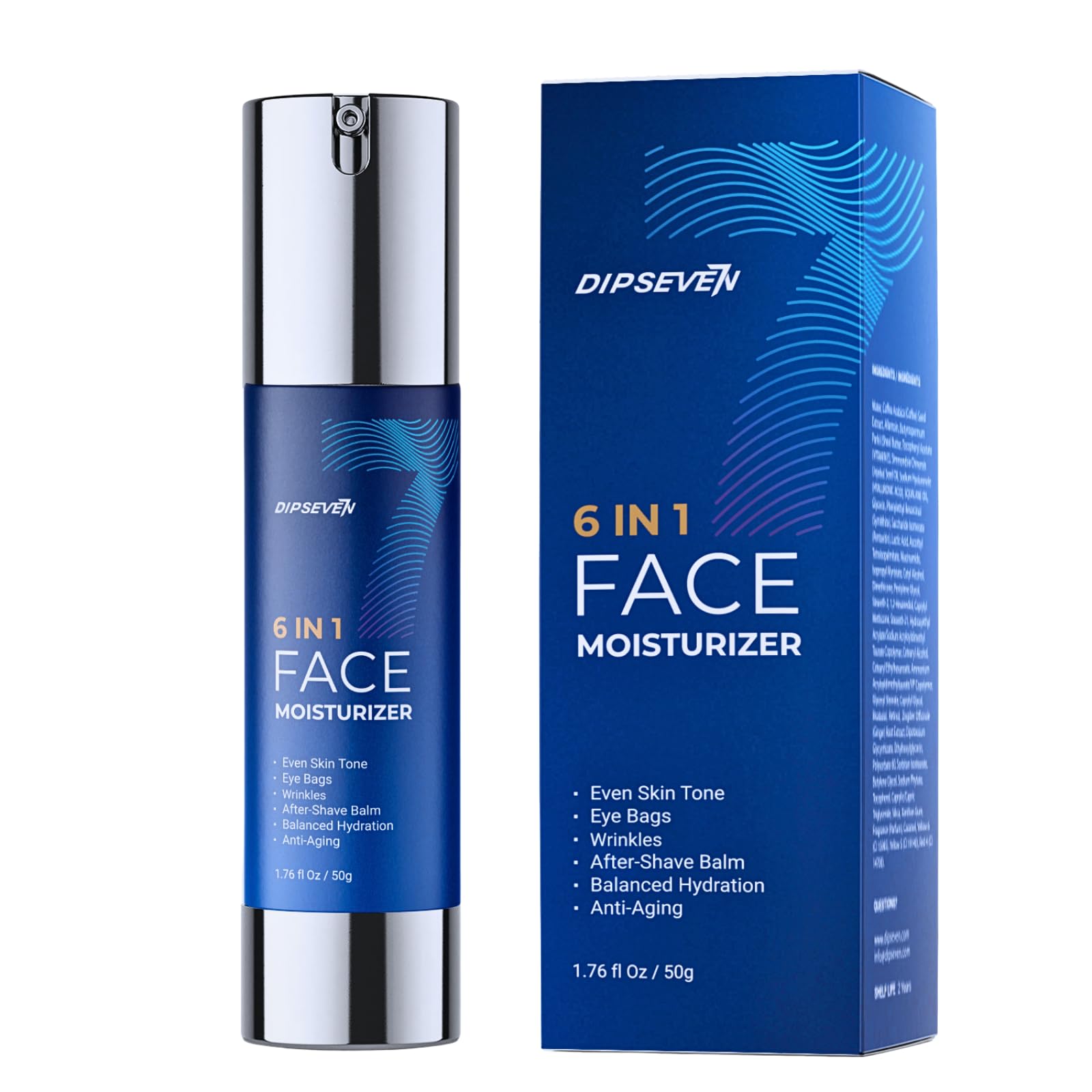 DIPSEVEN 6-in-1 face cream for men packaging signals a simple routine.