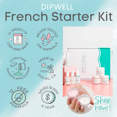 DipWell Bond, Base, Activator close-up highlighting durable nail enhancements without a lamp