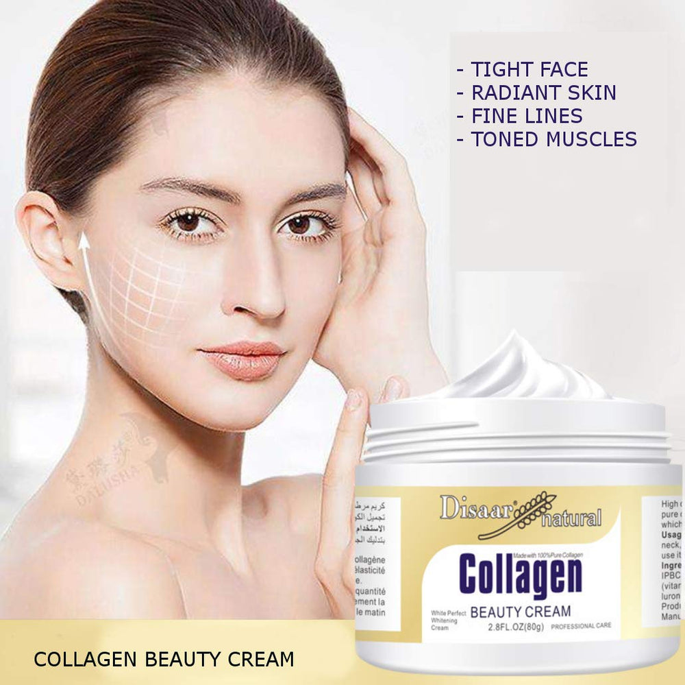 DISAAR Beauty Collagen Cream ingredients label close-up featuring hyaluronic acid