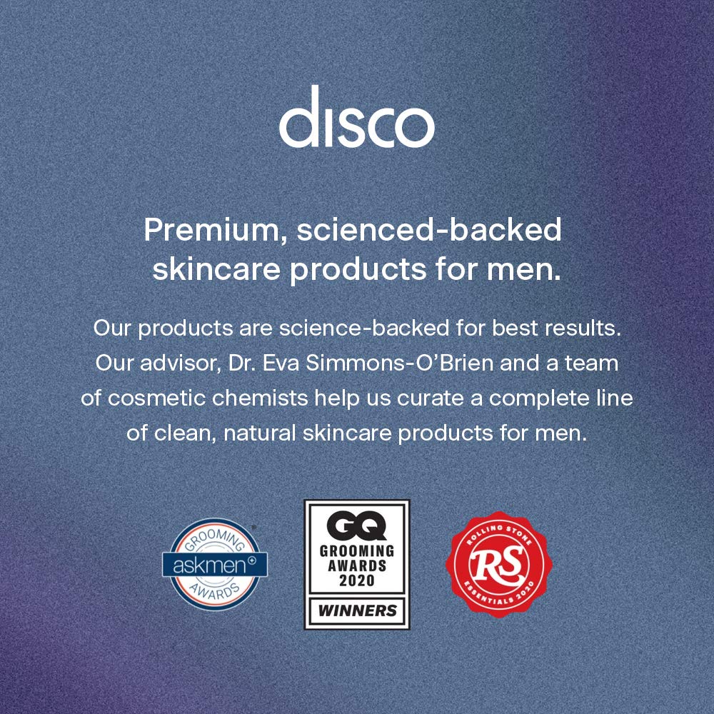 Disco Men's Eye Bag Treatment shown as part of daily skincare.