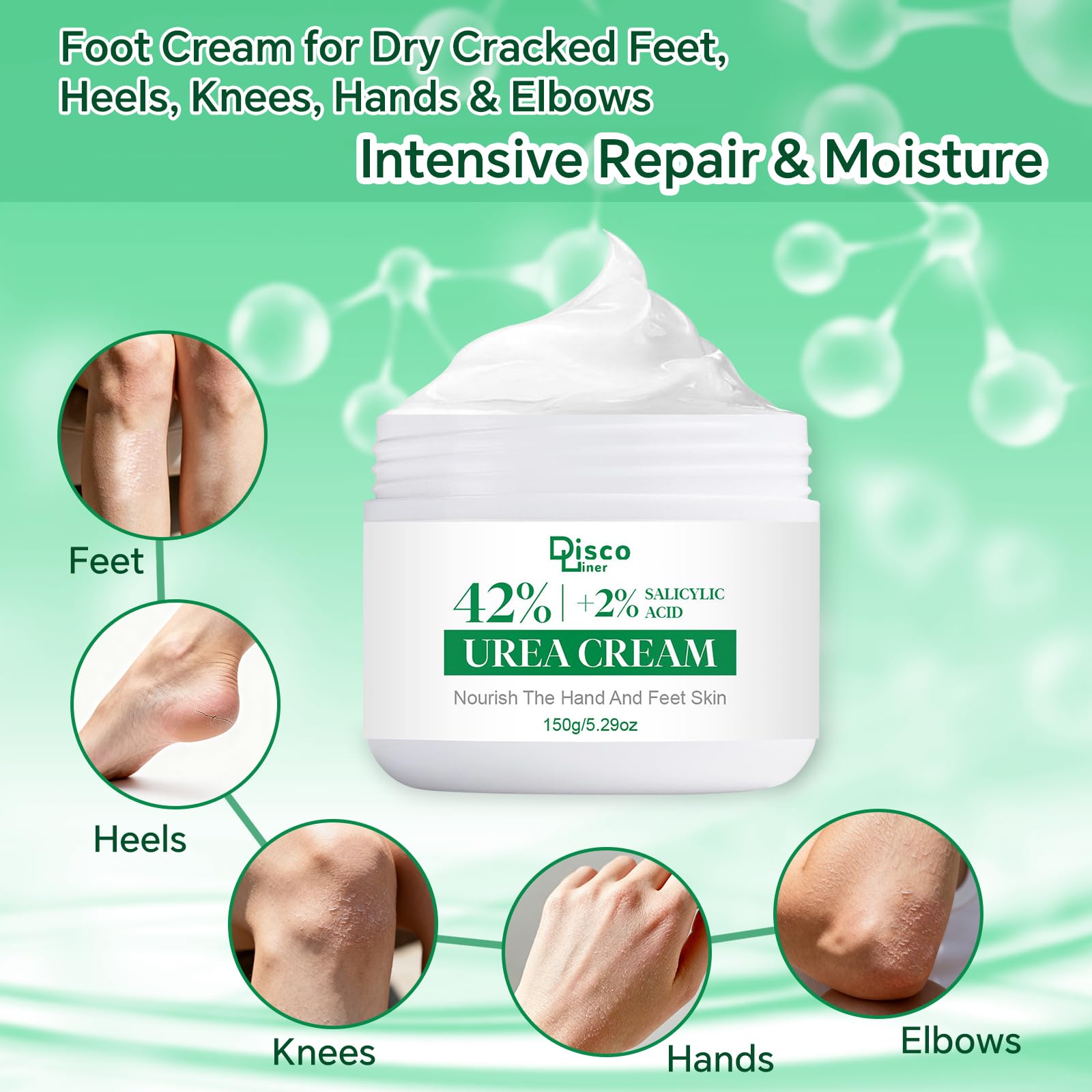 Discoliner foot-care cream application demonstrates quick absorption.
