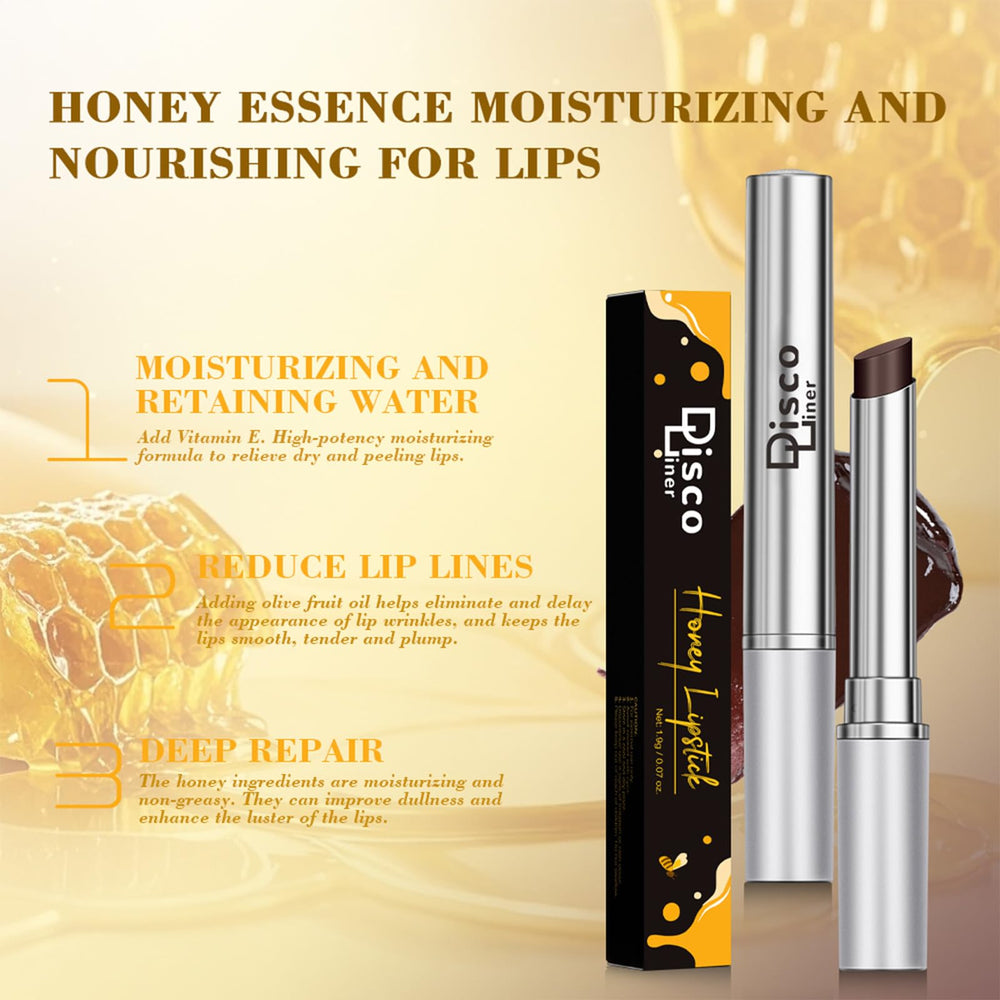 Discoliner Honey Lip Balm packaging features sleek, travel-friendly design.
