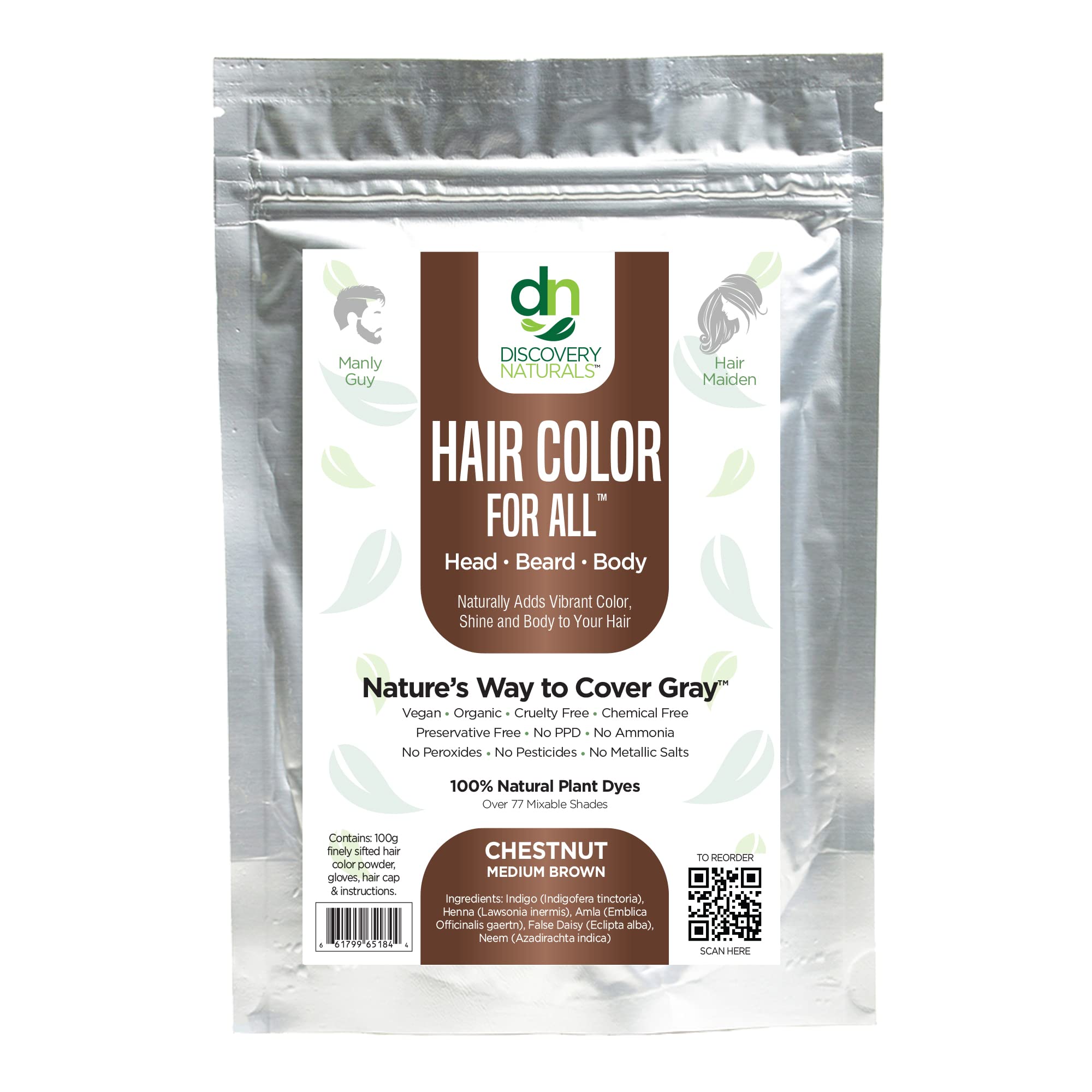 Discovery Naturals Brown Henna Hair Color Kit front view, vegan and natural