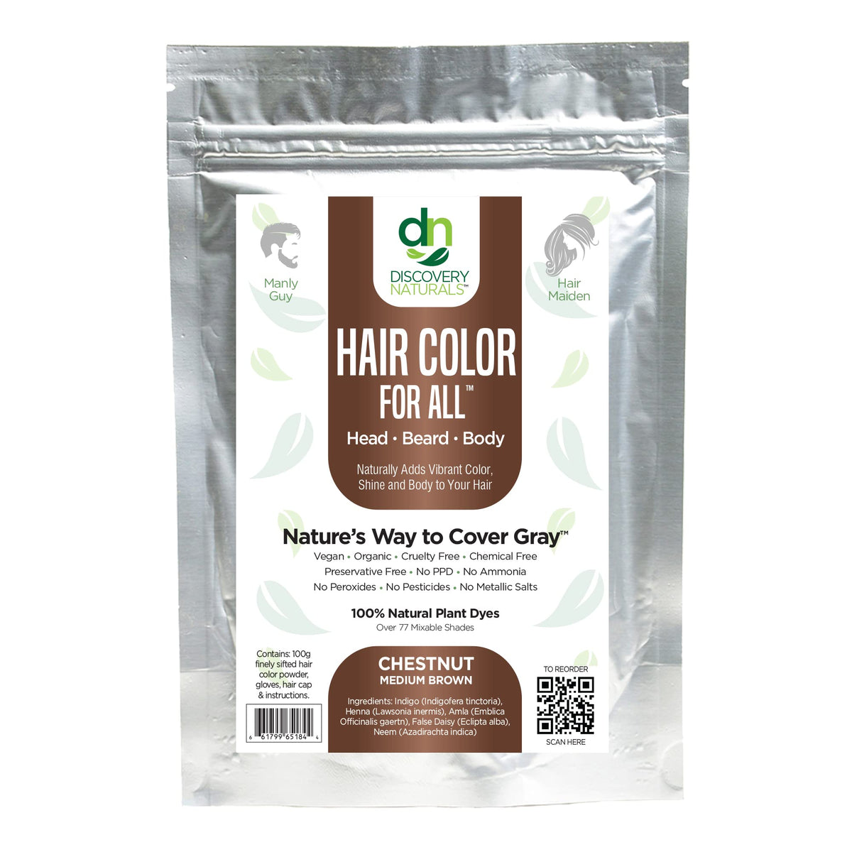 Discovery Naturals Brown Henna Hair Color Kit front view, vegan and natural