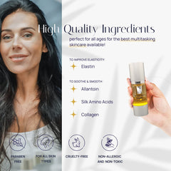 Distinction Firmalift hydrating serum swatch shows lightweight moisture.