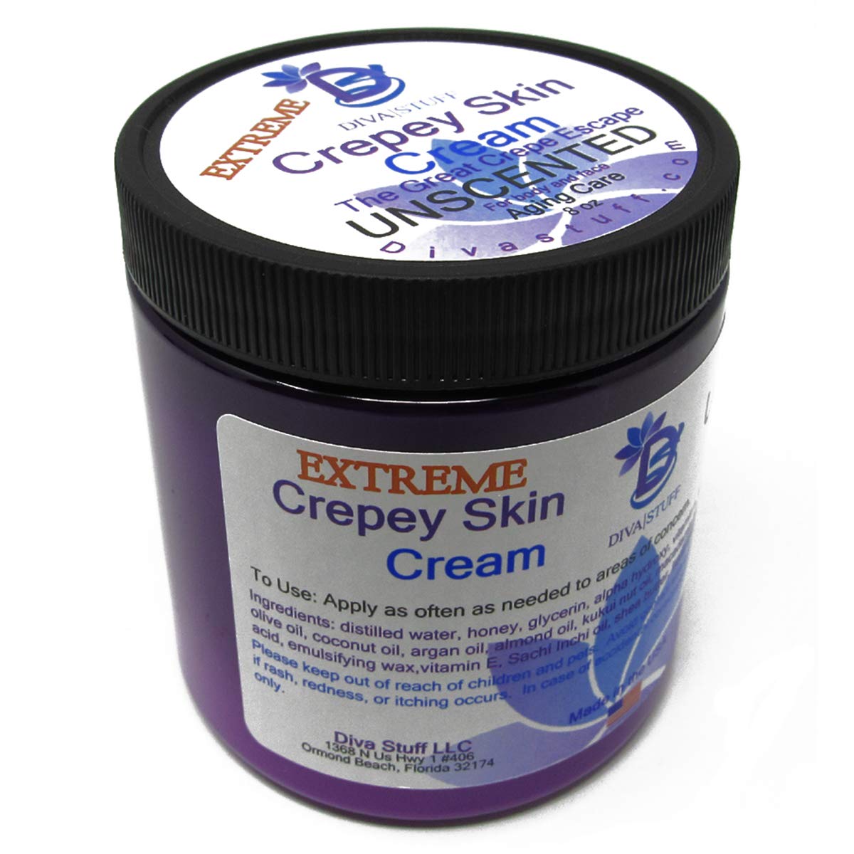 Diva Stuff Extreme Crepey Skin bottle close-up for daily hydration.