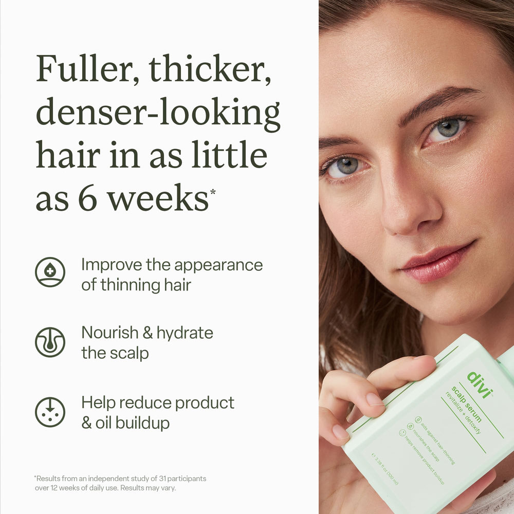Divi serum being applied to dry scalp with precise 1 ml dose