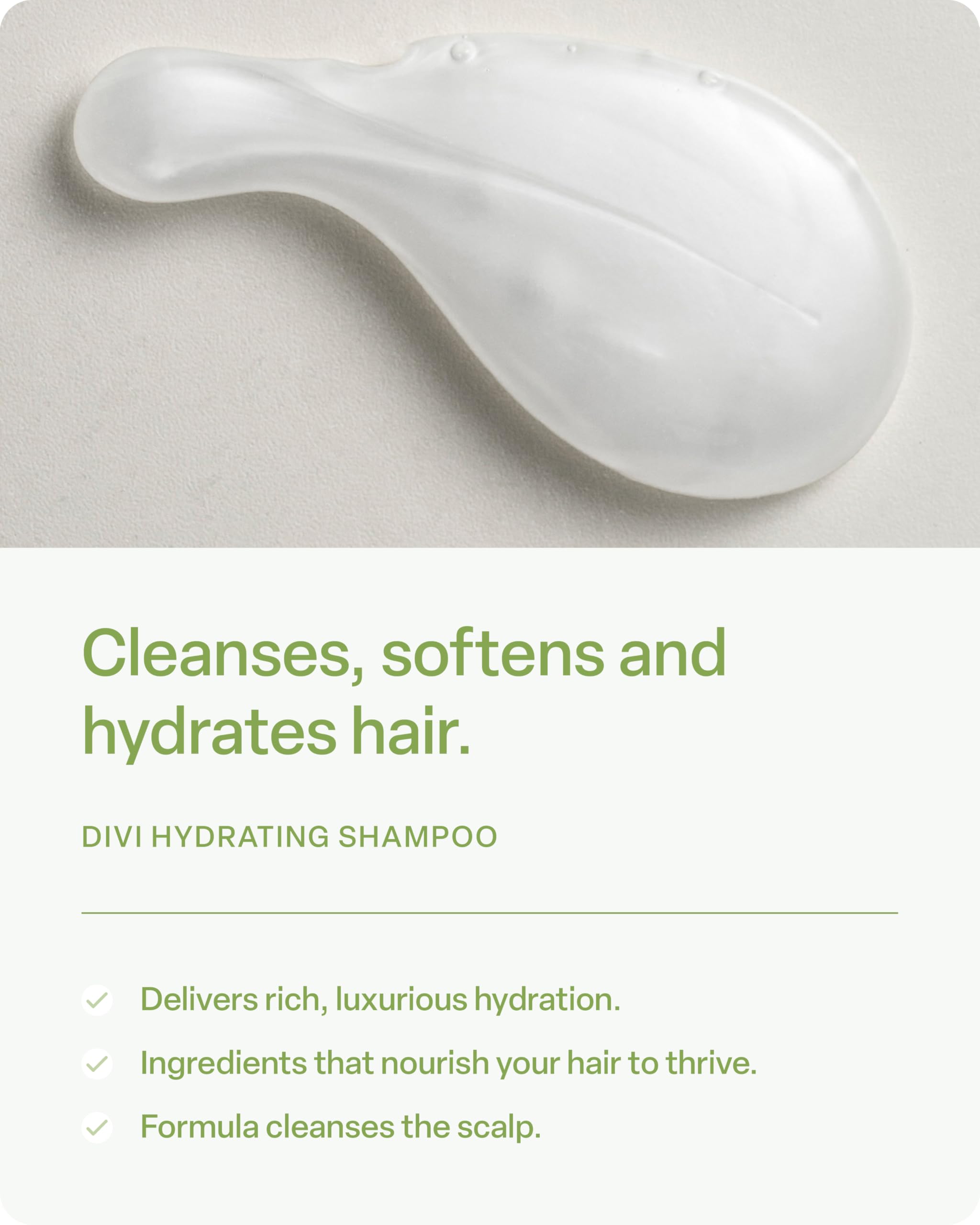 Divi Hydrating Shampoo lather demonstrates thorough scalp cleansing and buildup removal.