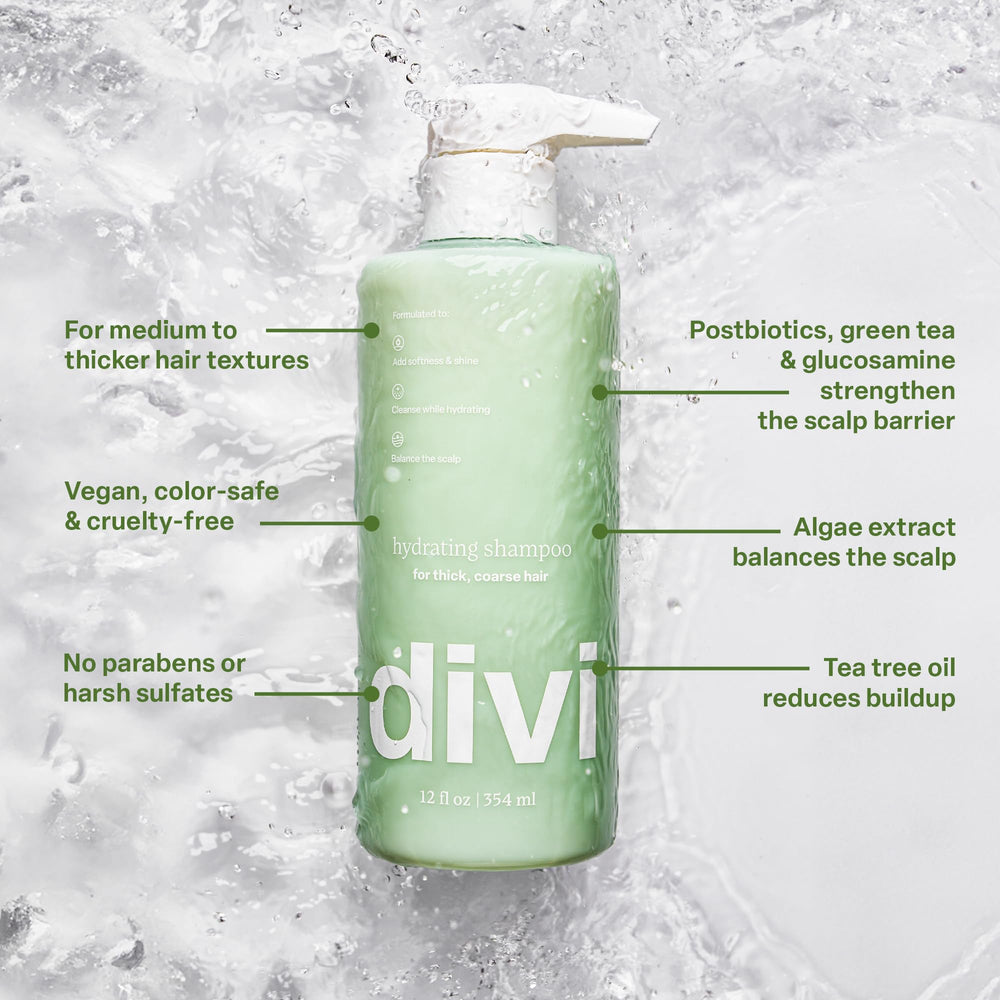 Divi Hydrating Shampoo scalp refreshment with menthol provides a cooling sensation.