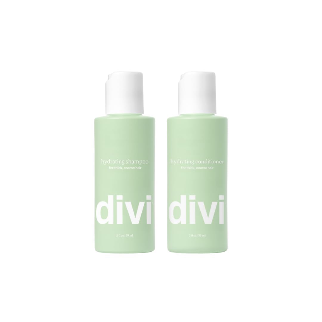 Divi Hydrating Shampoo travel set bottle closeup, lightweight 2 oz packaging for on-the-go hydration