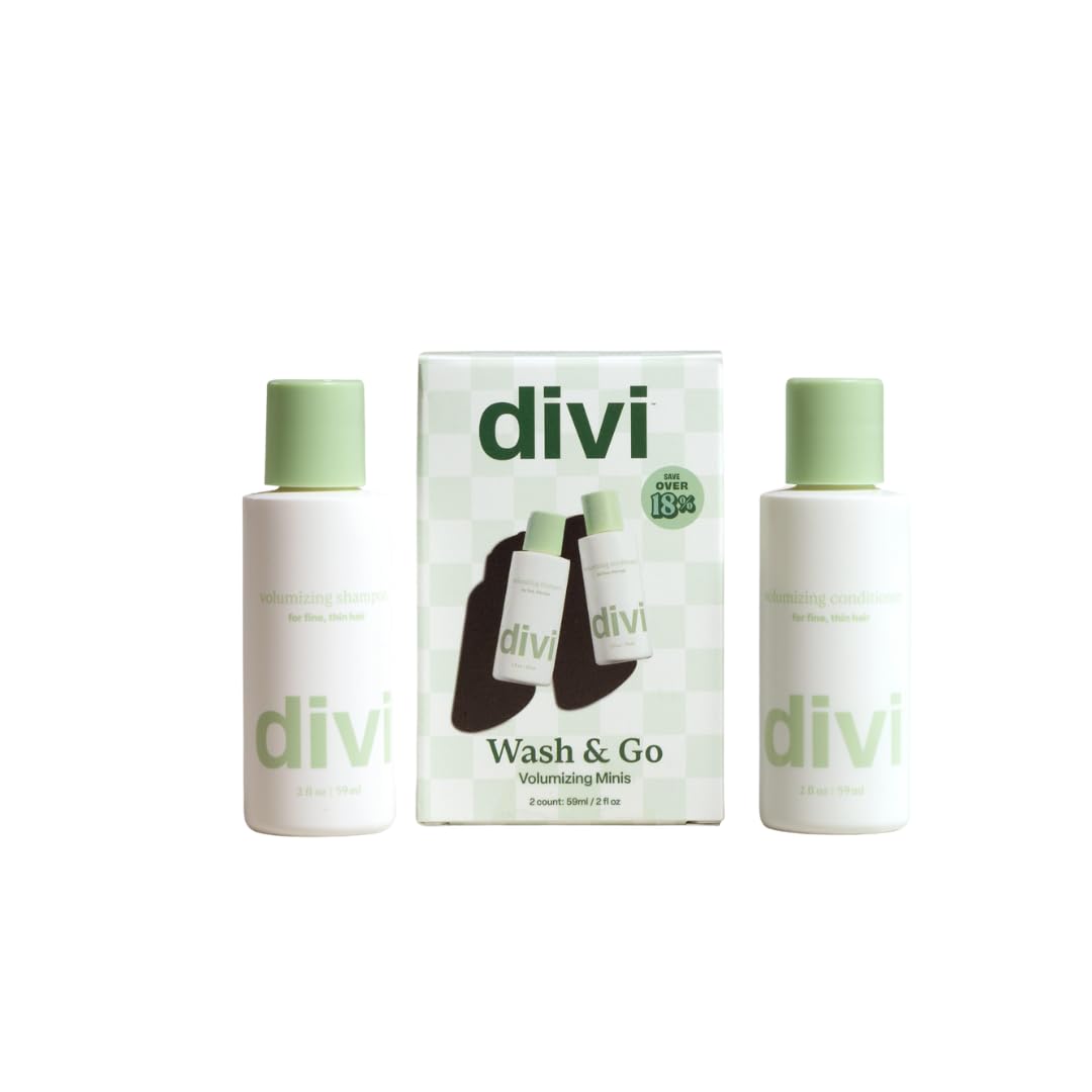 Divi Mini Volumizing Shampoo bottle showing lightweight volume for fine hair.