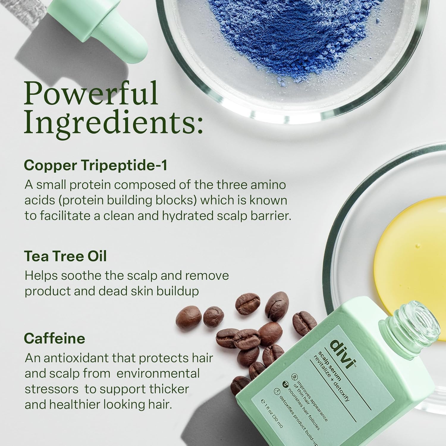 Divi Scalp Serum contains amino acids for nourishing hair follicles.