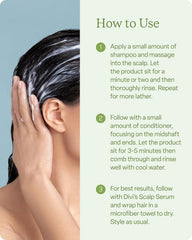 Close-up of Divi Scalp Serum bottle with color variation; shake before use.