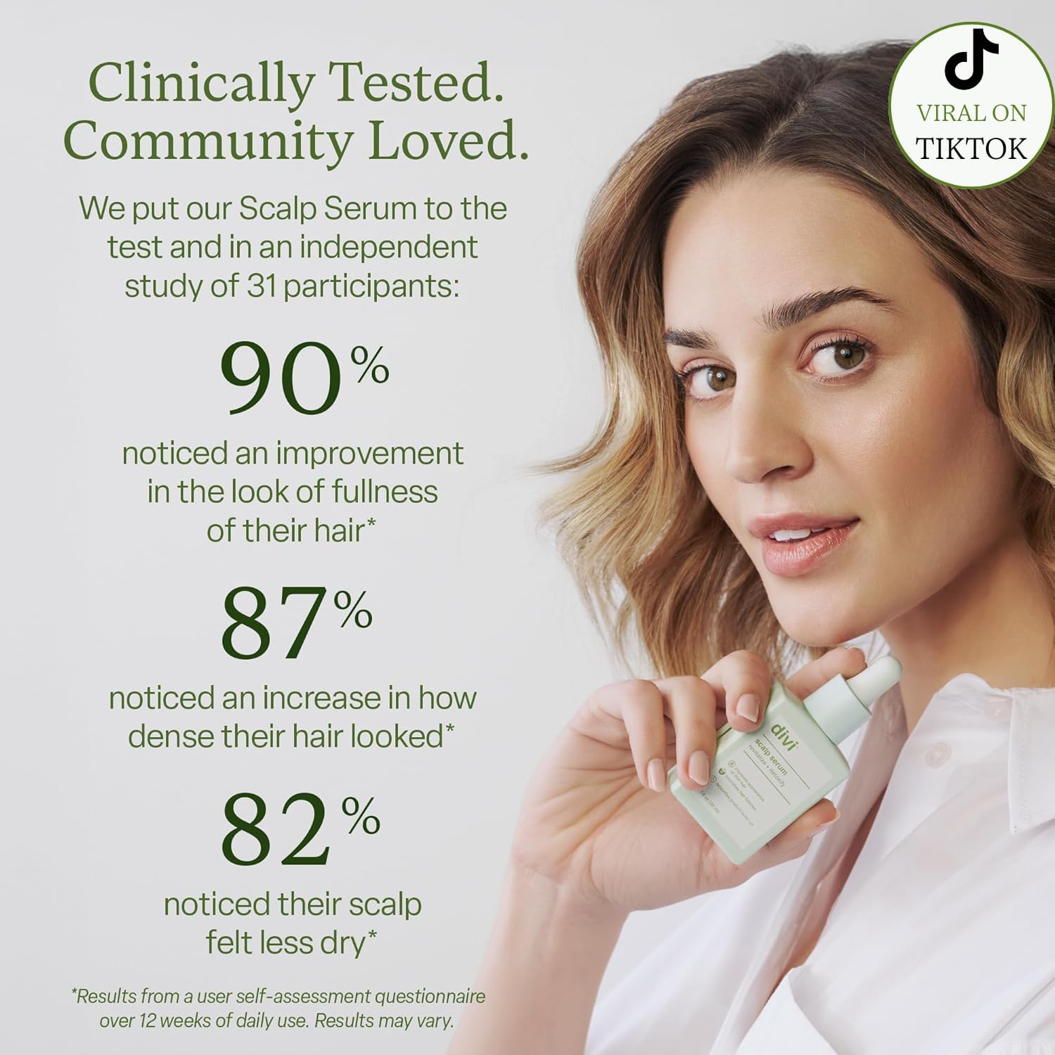 Divi Scalp Serum on the scalp for targeted nourishment.