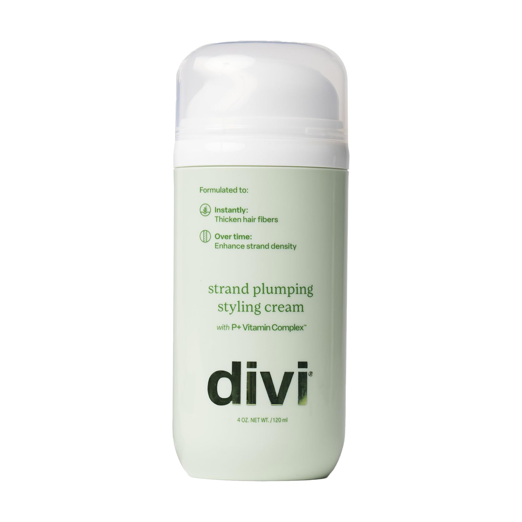 Divi Strand Styling Cream bottle closeup showing instant volume potential.