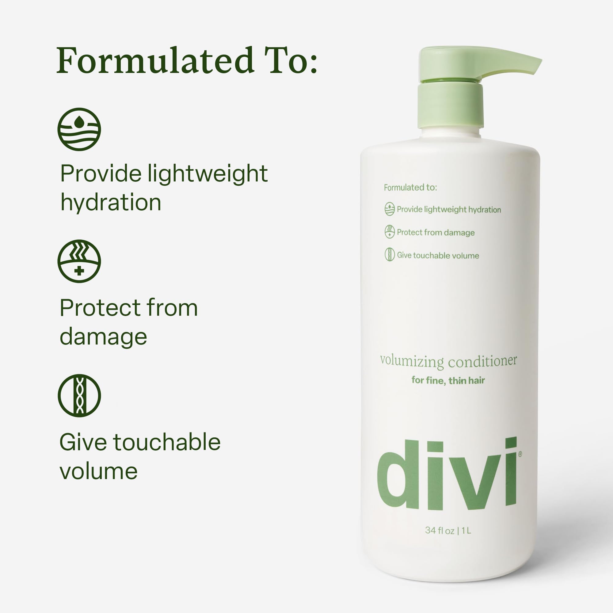 Divi volumizing conditioner applied to hair ends adds volume and definition.