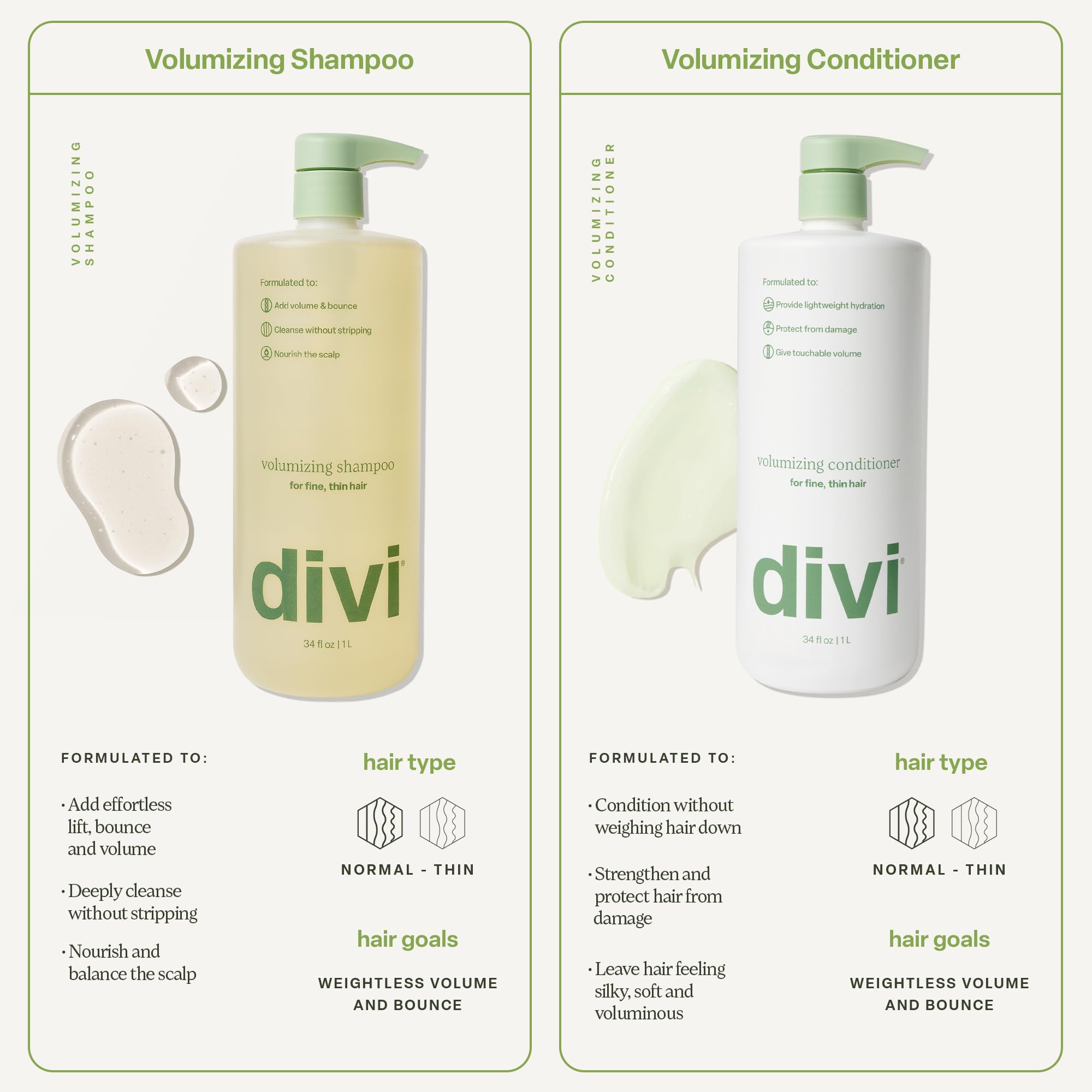 Divi volumizing conditioner strengthens hair fibers and reduces breakage signs.