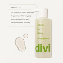 Divi Volumizing Conditioner bottle front view describing strength and moisture for soft texture