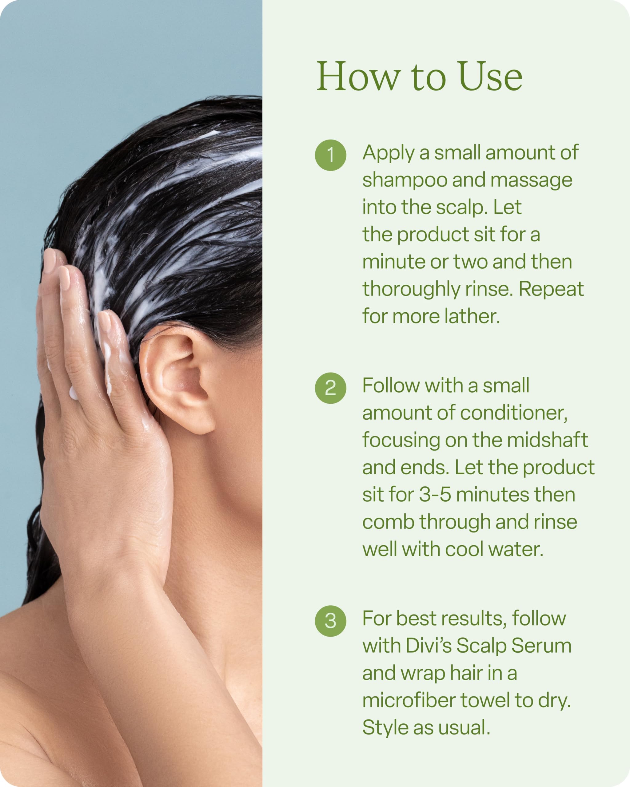 Divi Volumizing Conditioner pump close-up highlighting moisture and shine