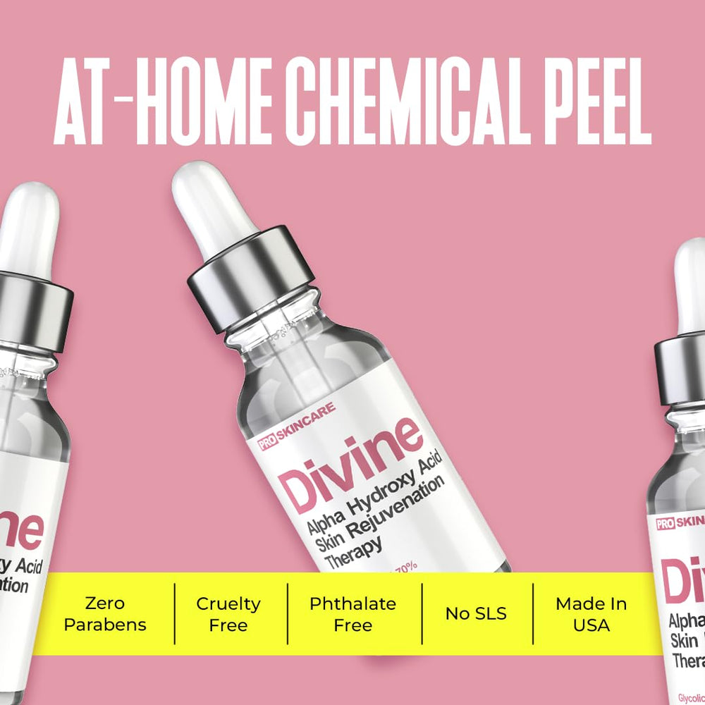 Label close-up on Divine Derriere glycolic peel 70% packaging