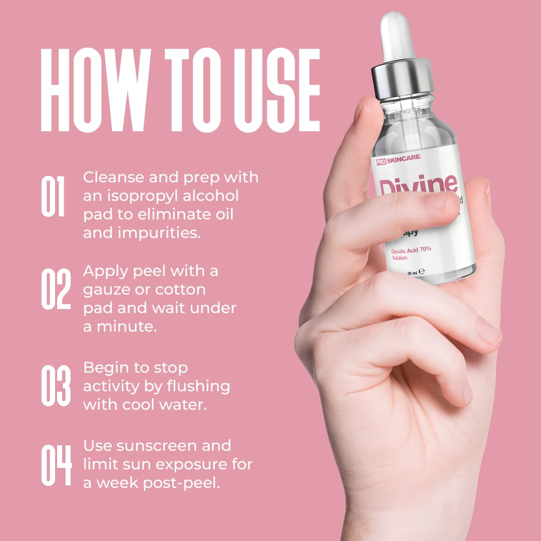 Clear liquid close-up of Divine Derriere glycolic peel 70%
