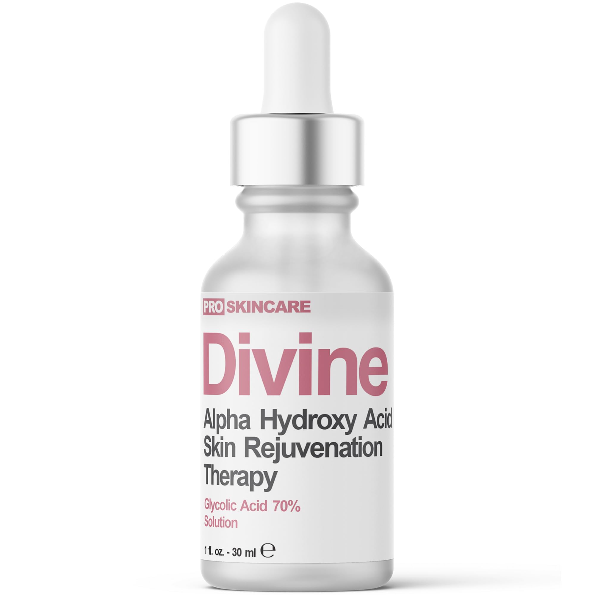 Product-ready Divine Derriere glycolic acid peel 70% bottle with branding