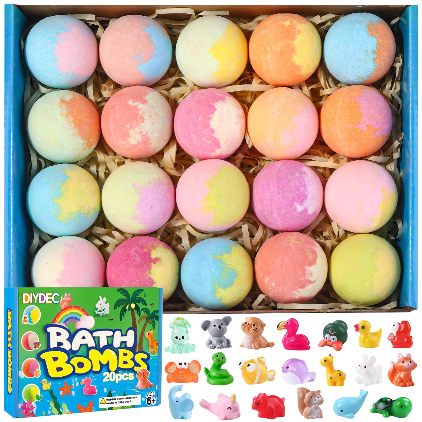 DIYDEC 20-piece bath bomb set with surprise inside for colorful fizz and fun