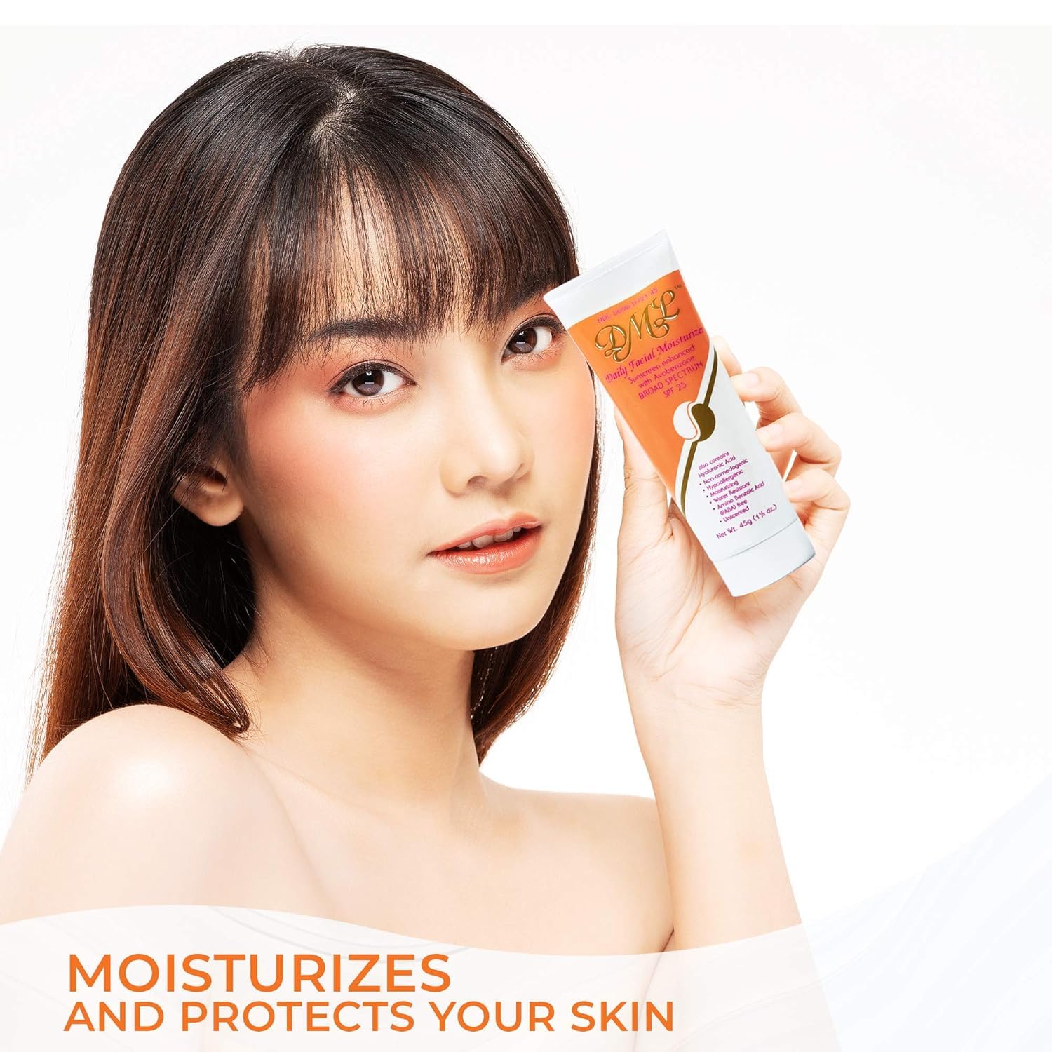 DML facial moisturizer SPF 25 label close-up with flip-top cap