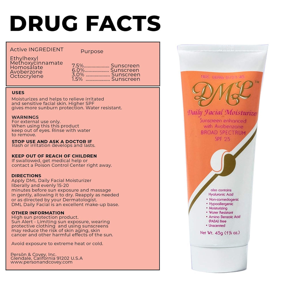 DML facial moisturizer SPF 25 tube ready for travel