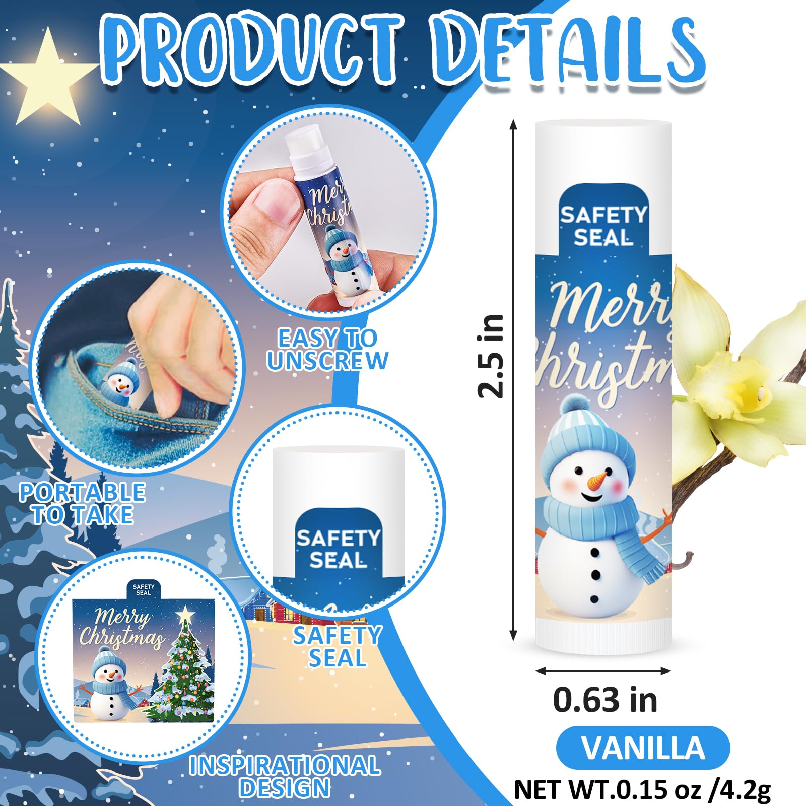 Dmsky Christmas lip balm Snowman pattern offers cute winter charm for gift bags