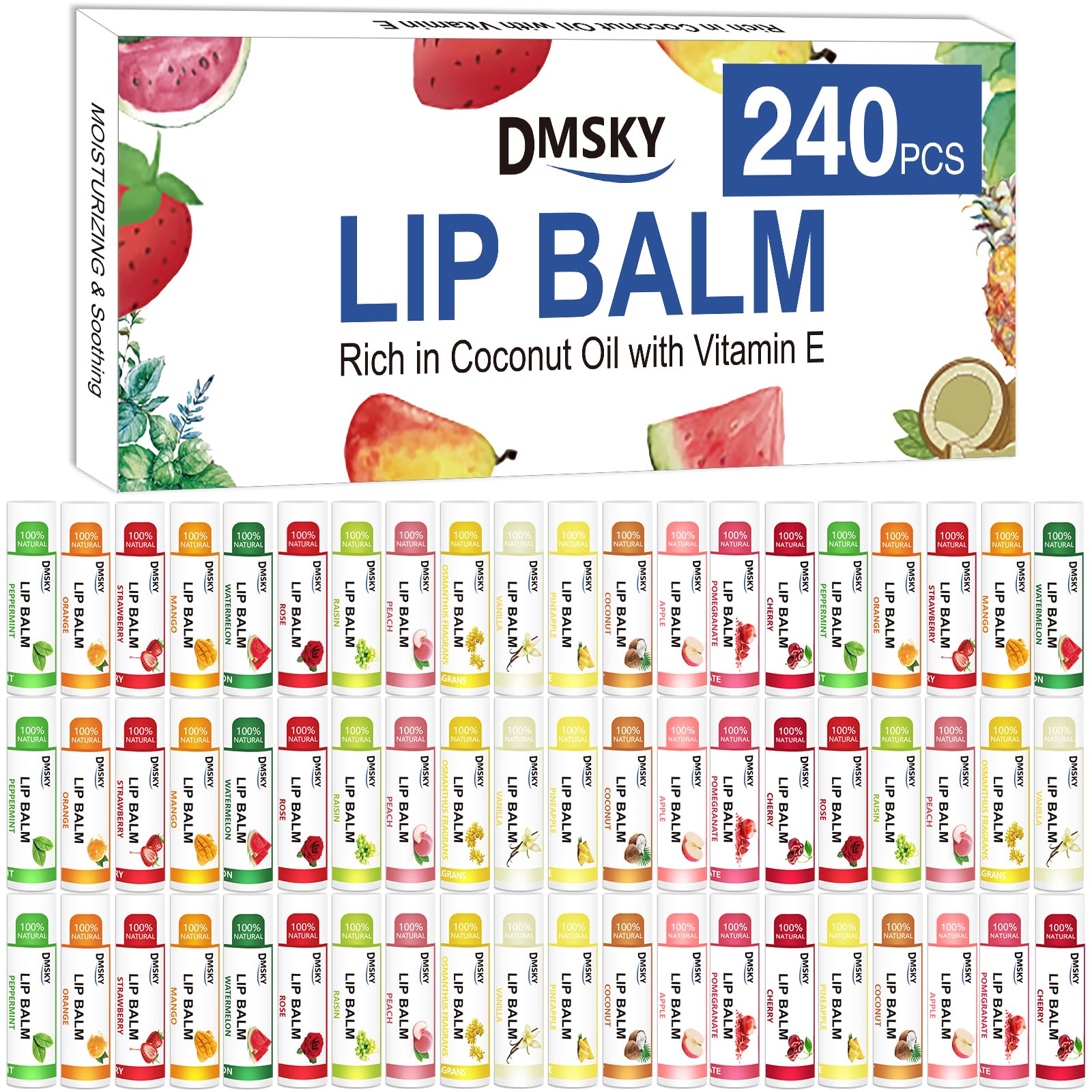 DMSKY lip balm 240-pack offers bulk hydration for daily use.