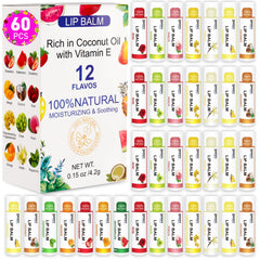 Dmsky lip balm 60-pack flavors display; fruity options for daily lip care.