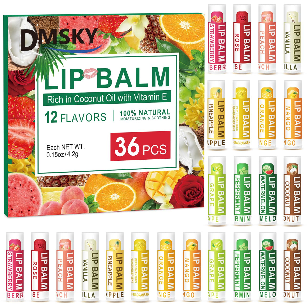 DMSKY lip balm assorted flavors pack for daily moisture and soft lips.